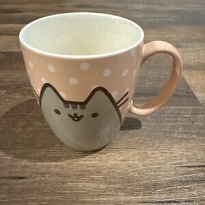 Pusheen Kitty Cat Ceramic Coffee Cup Mug Peach with Polka Dots 12 oz READ